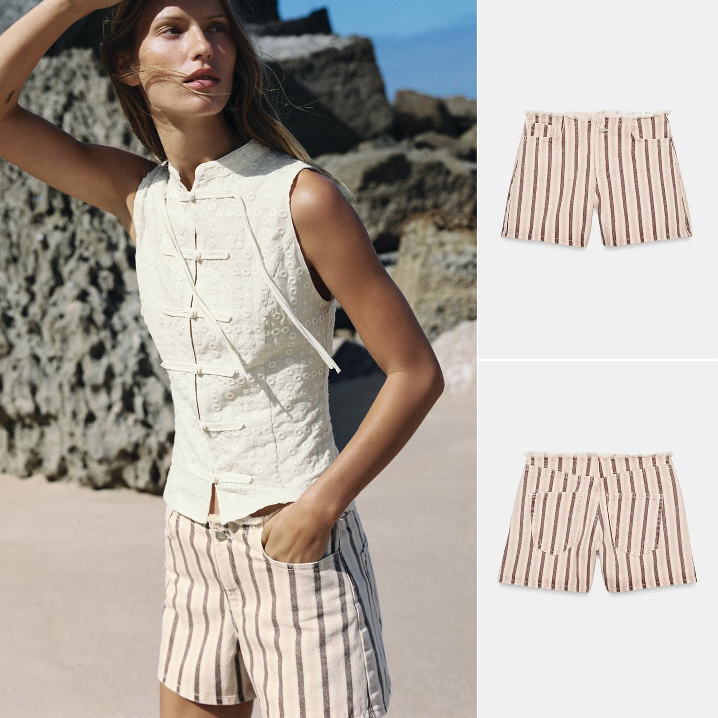 Shorts Denim Frayed - Low Waist Button Zipper Decorative Waist