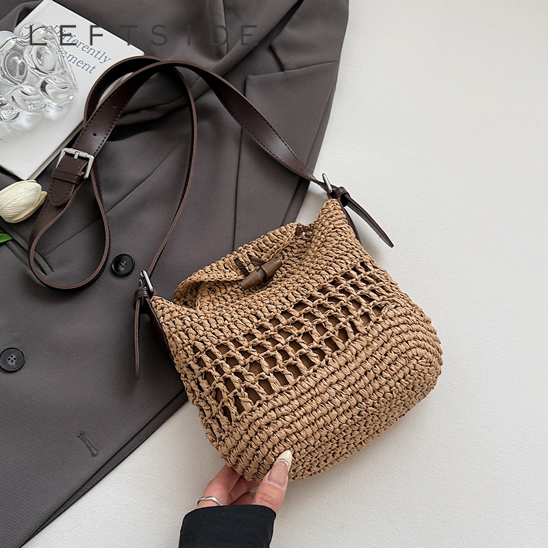 Crochet Bag Raffia - Small Woven Straw Bucket Bag Ladies