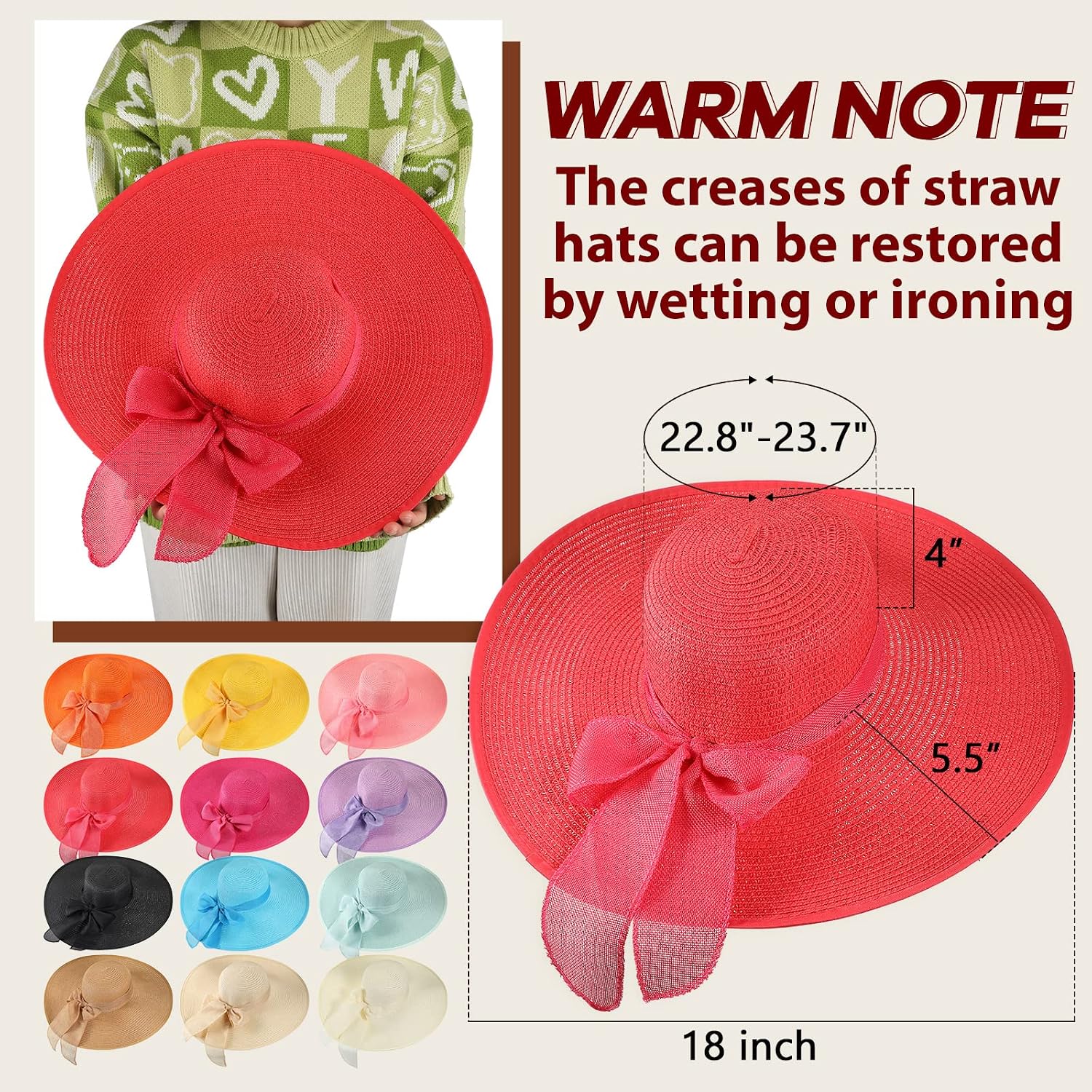 12 PCS Women's Wide Brim Straw - Hat Floppy Wide avis et prix