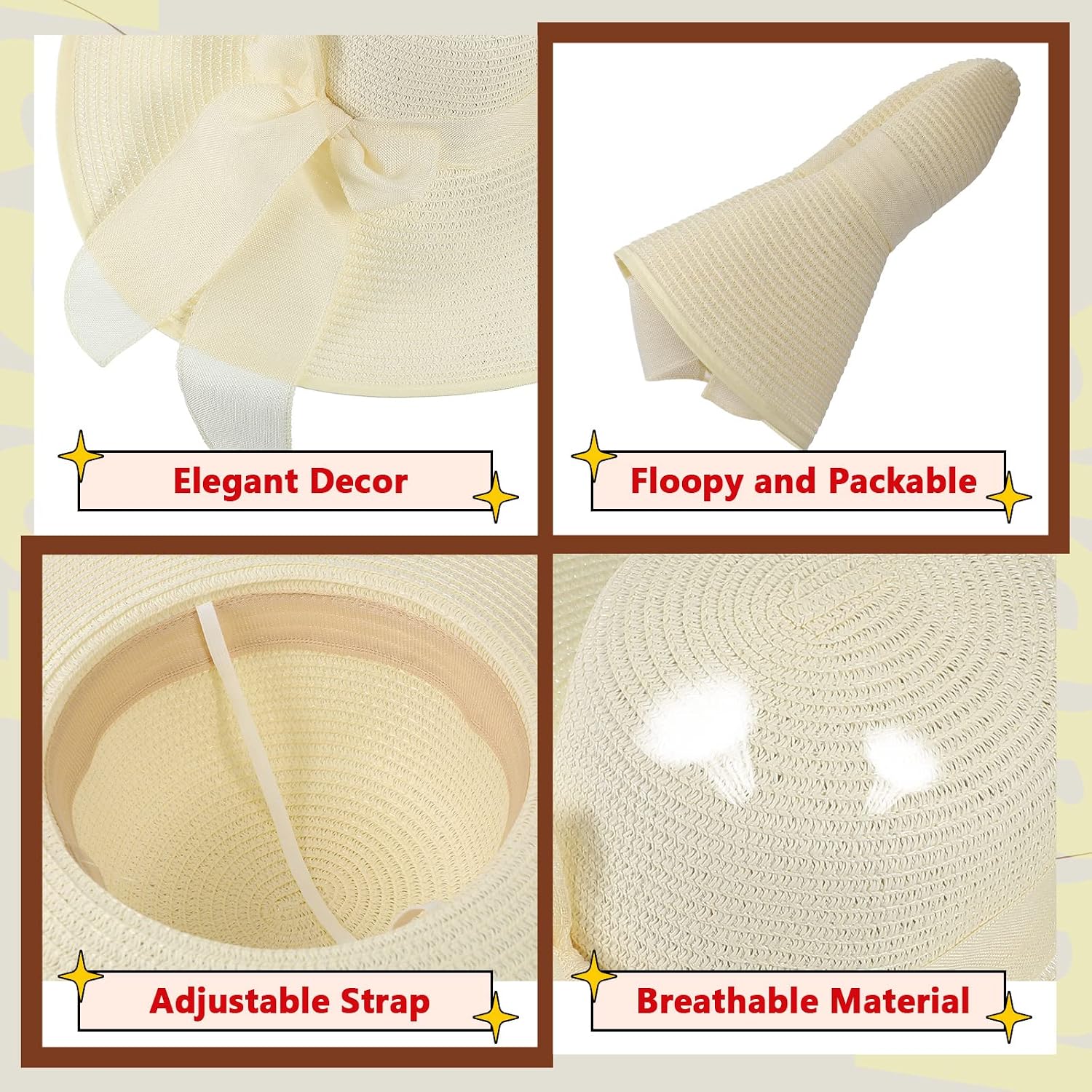 12 PCS Women's Wide Brim Straw - Hat Floppy Wide avis et prix