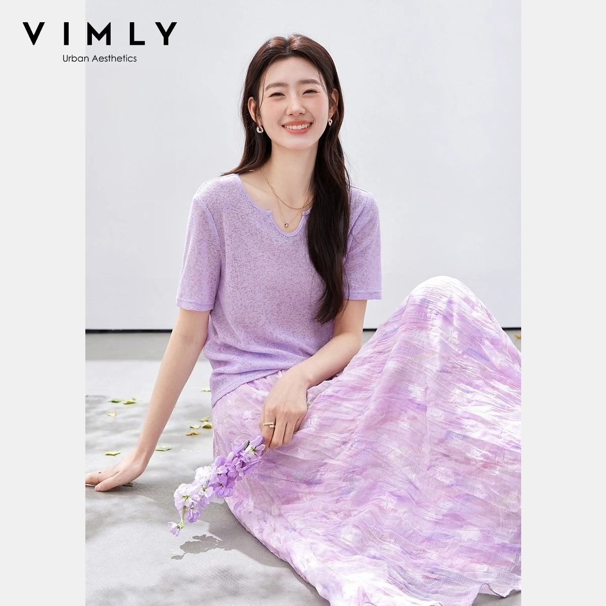 VIMLY Women's Purple Floral Pr - Midi Skirt Floral avis et prix