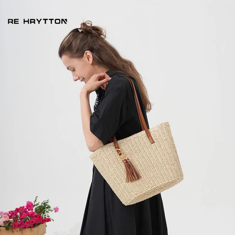 Fringed Straw Tote Bag Handwov - Tote Bag Beach avis et prix