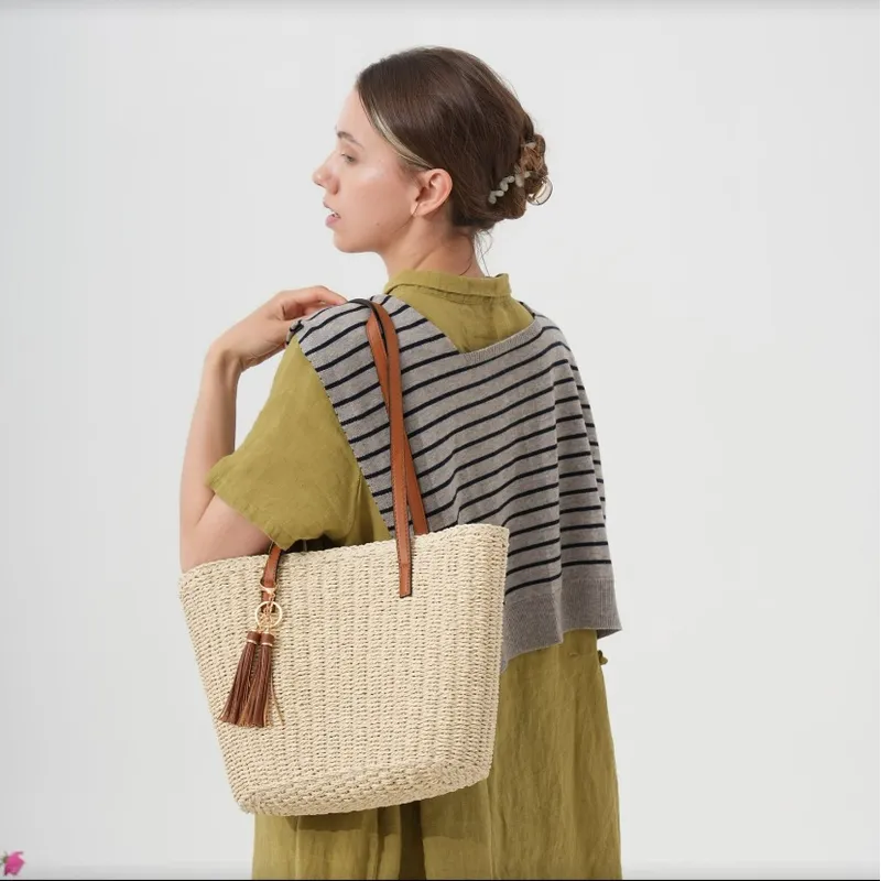Fringed Straw Tote Bag Handwov - Tote Bag Beach avis et prix