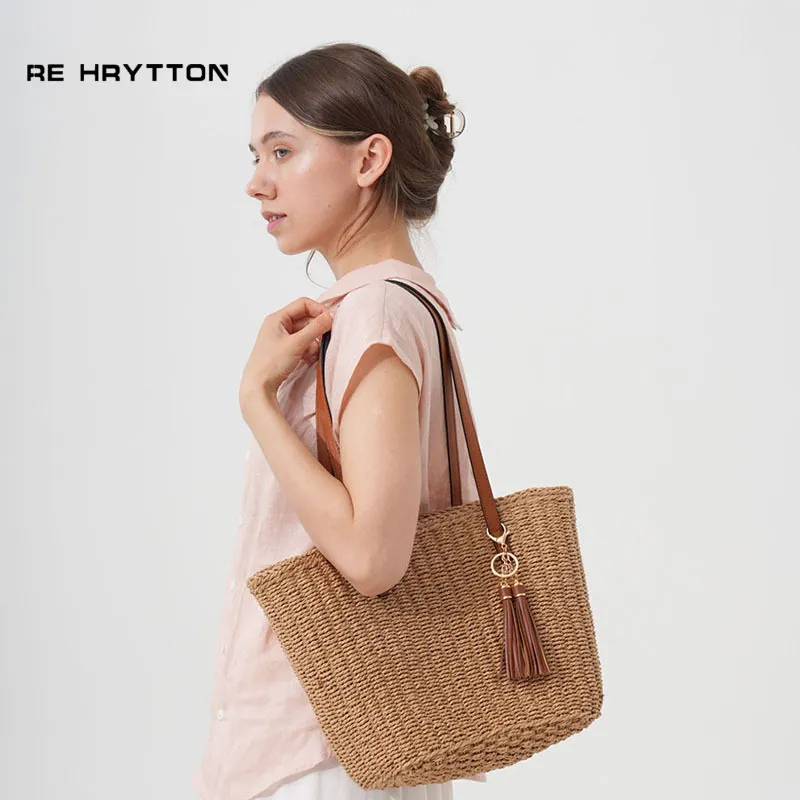 Fringed Straw Tote Bag Handwov - Tote Bag Beach avis et prix