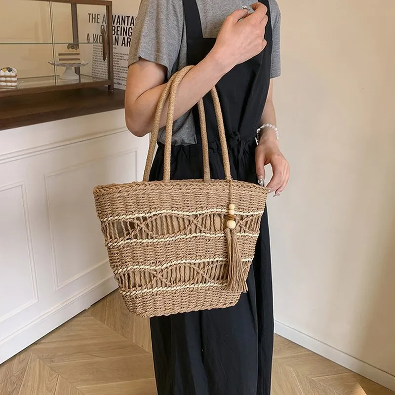 Hollow Woven Straw Shoulder Ba - Tote Bag Beach avis et prix