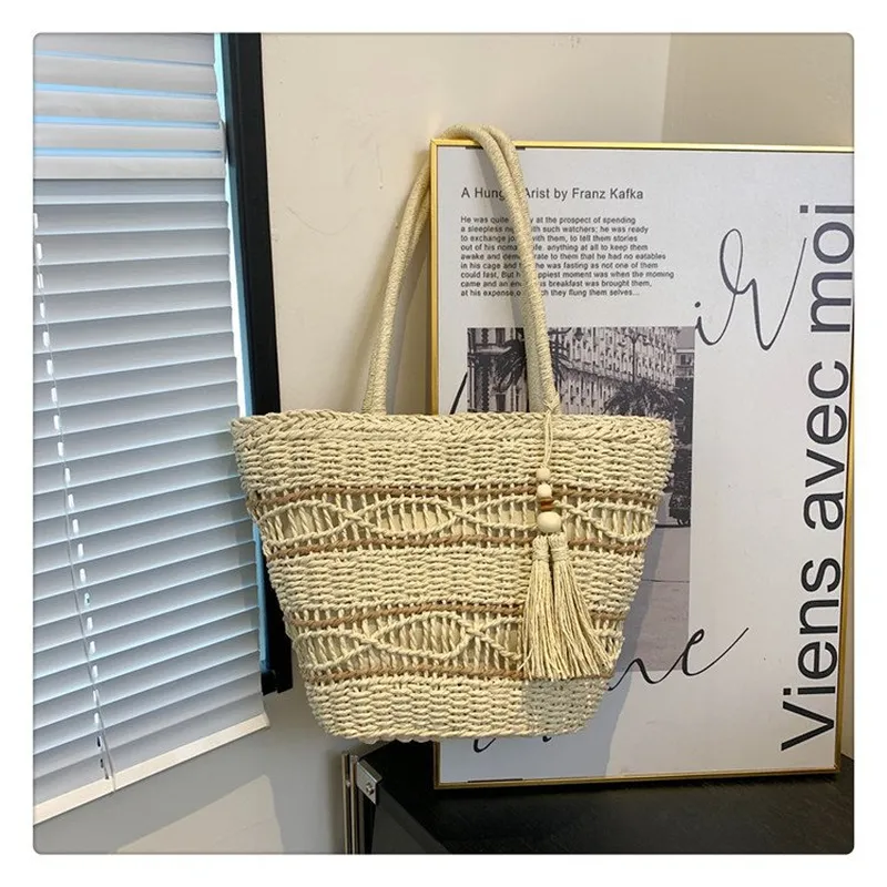 Hollow Woven Straw Shoulder Ba - Tote Bag Beach avis et prix