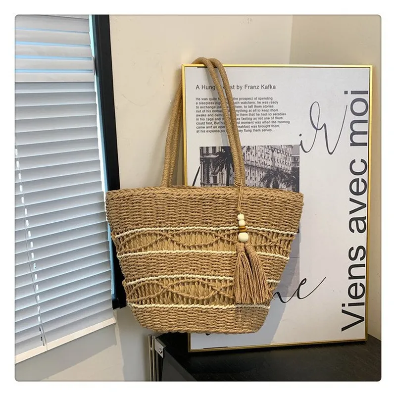 Hollow Woven Straw Shoulder Ba - Tote Bag Beach avis et prix