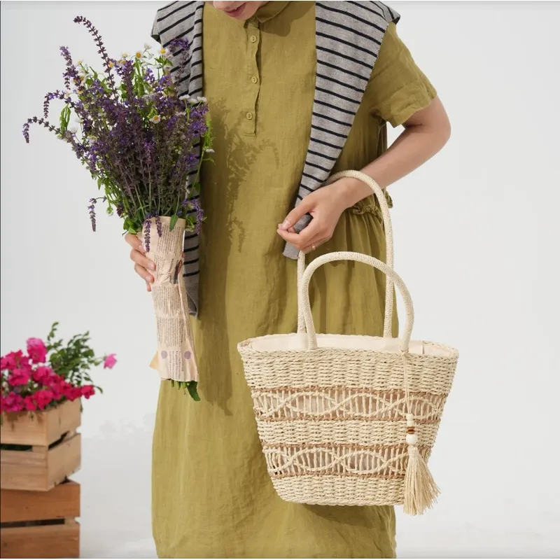 Hollow Woven Straw Shoulder Ba - Tote Bag Beach avis et prix