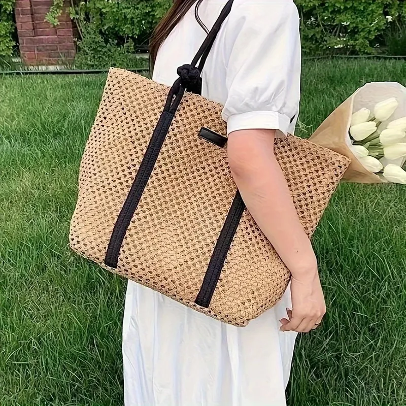 Hollow Straw Woven Tote Bag fo - Tote Bag Beach avis et prix