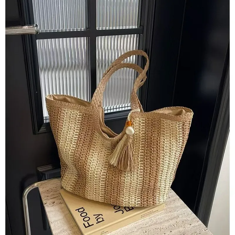 Striped woven straw tote bag f - Tote Bag Beach avis et prix