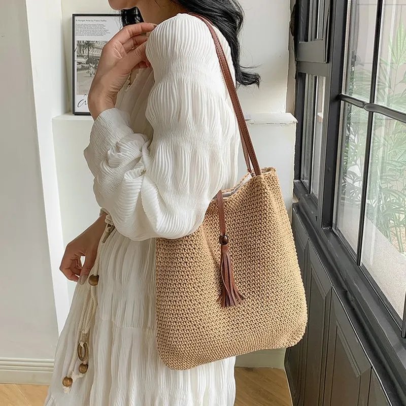 Tassel straw woven tote bag ha - Tote Bag Beach avis et prix