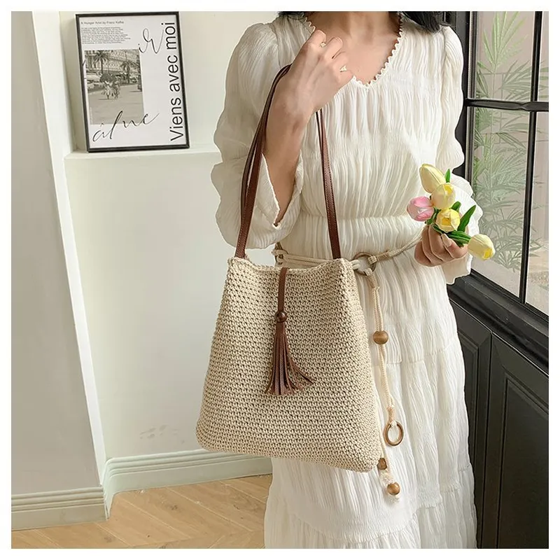 Tassel straw woven tote bag ha - Tote Bag Beach avis et prix