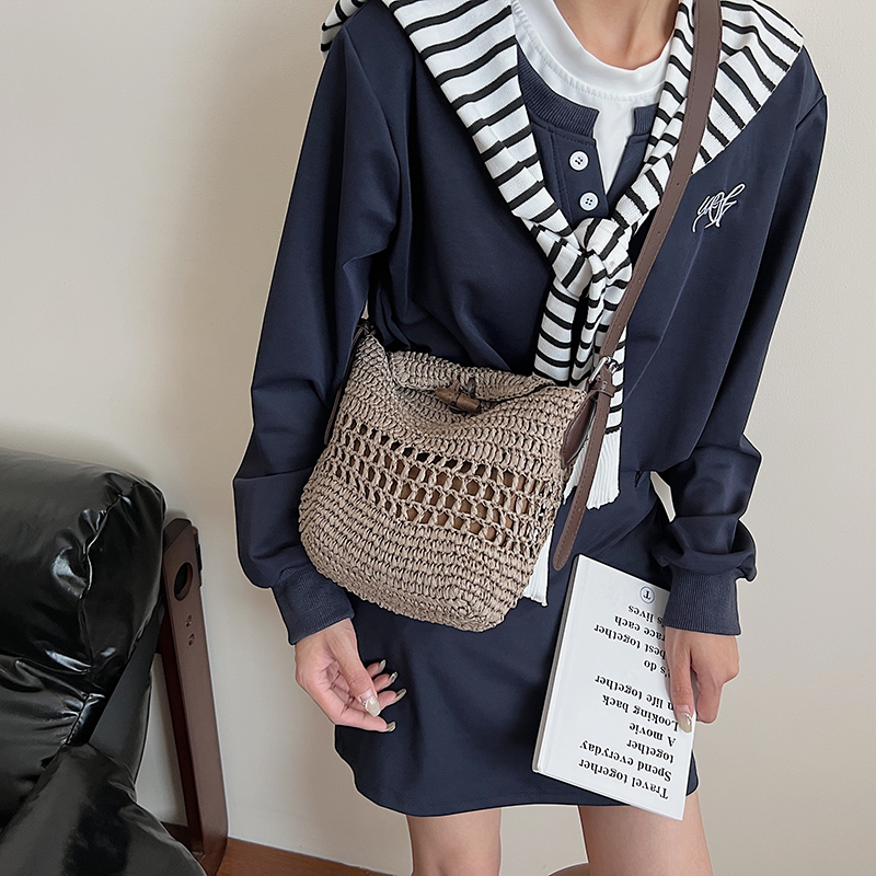 Small Woven Straw Bucket Bag L - Crochet Bag Raffia avis et prix