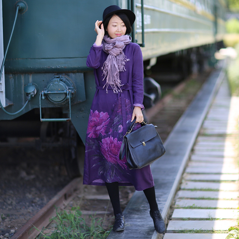 Warm Cotton Linen Peony Print  - Linen Dress Wrap avis et prix