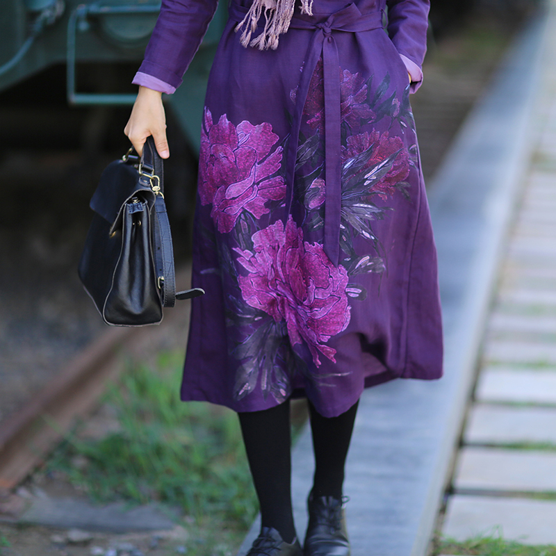 Warm Cotton Linen Peony Print  - Linen Dress Wrap avis et prix