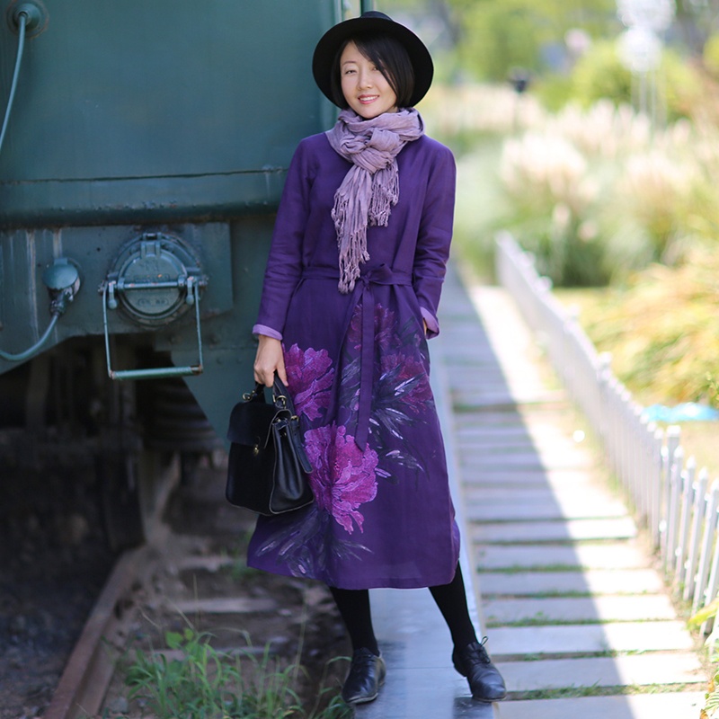 Warm Cotton Linen Peony Print  - Linen Dress Wrap avis et prix