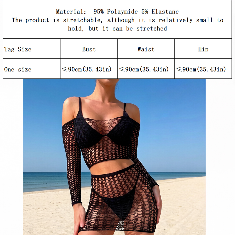 1 Set Women Long Sleeve See-Th - Cover Up Kaftan avis et prix