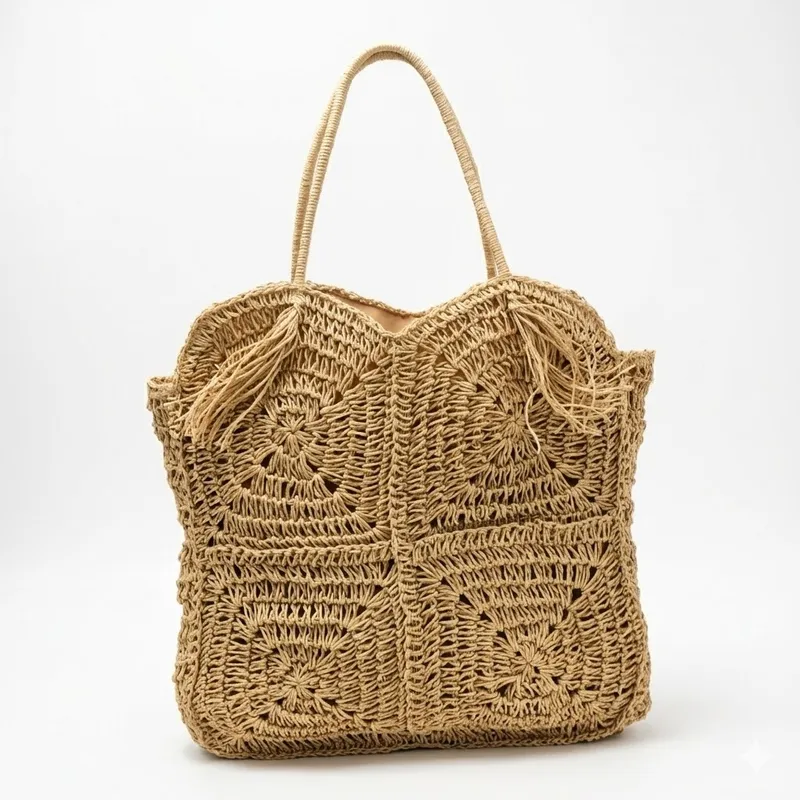 Straw Handwoven Tote Bag with  - Tote Bag Beach avis et prix