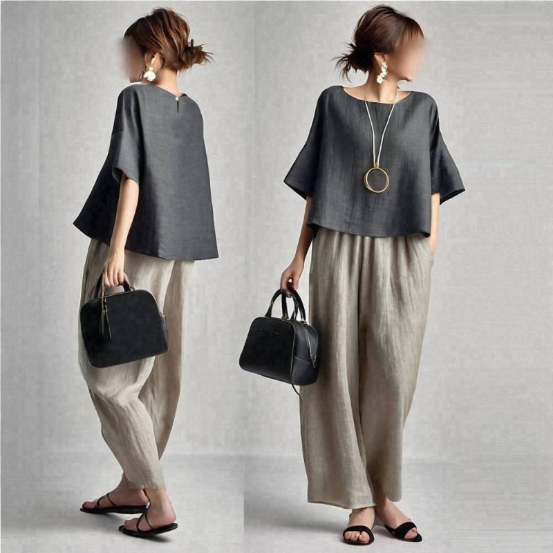 Two Pieces Women Pant Sets Sol - Linen Pant Wide avis et prix